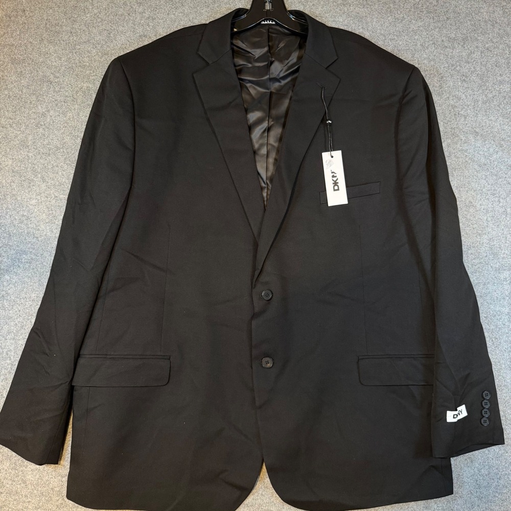 DKNY Duran Mens 2 Piece Suit Black 54R Jacket 49W Pants Stretch DNUR217W0021 NEW - Picture 2 of 16